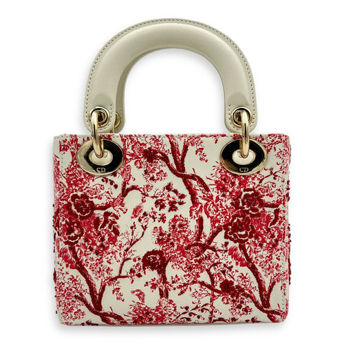 Lady Dior Mini White Top Handle Bag in Lambskin, Gold hardware