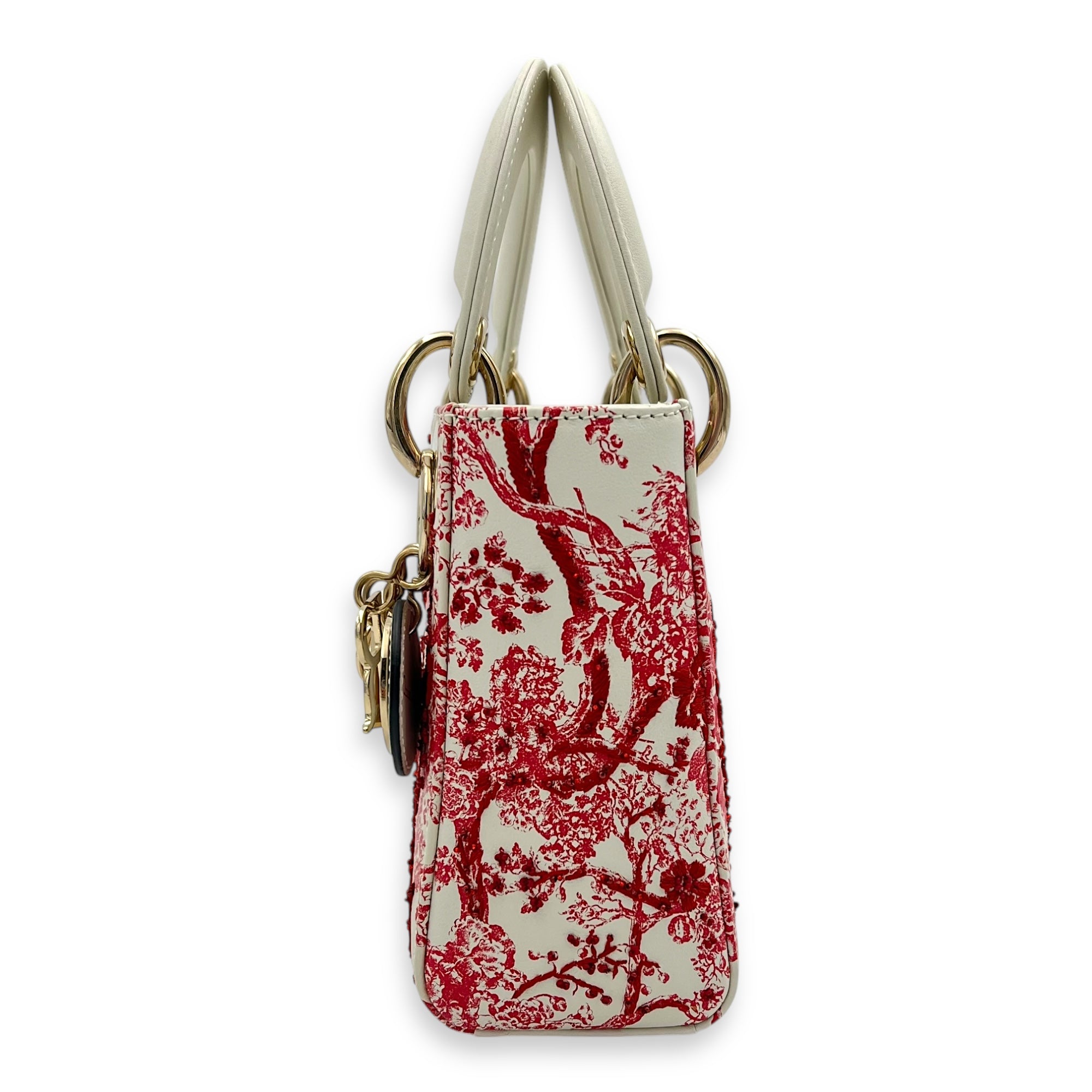 Lady Dior Mini White Top Handle Bag in Lambskin, Gold hardware