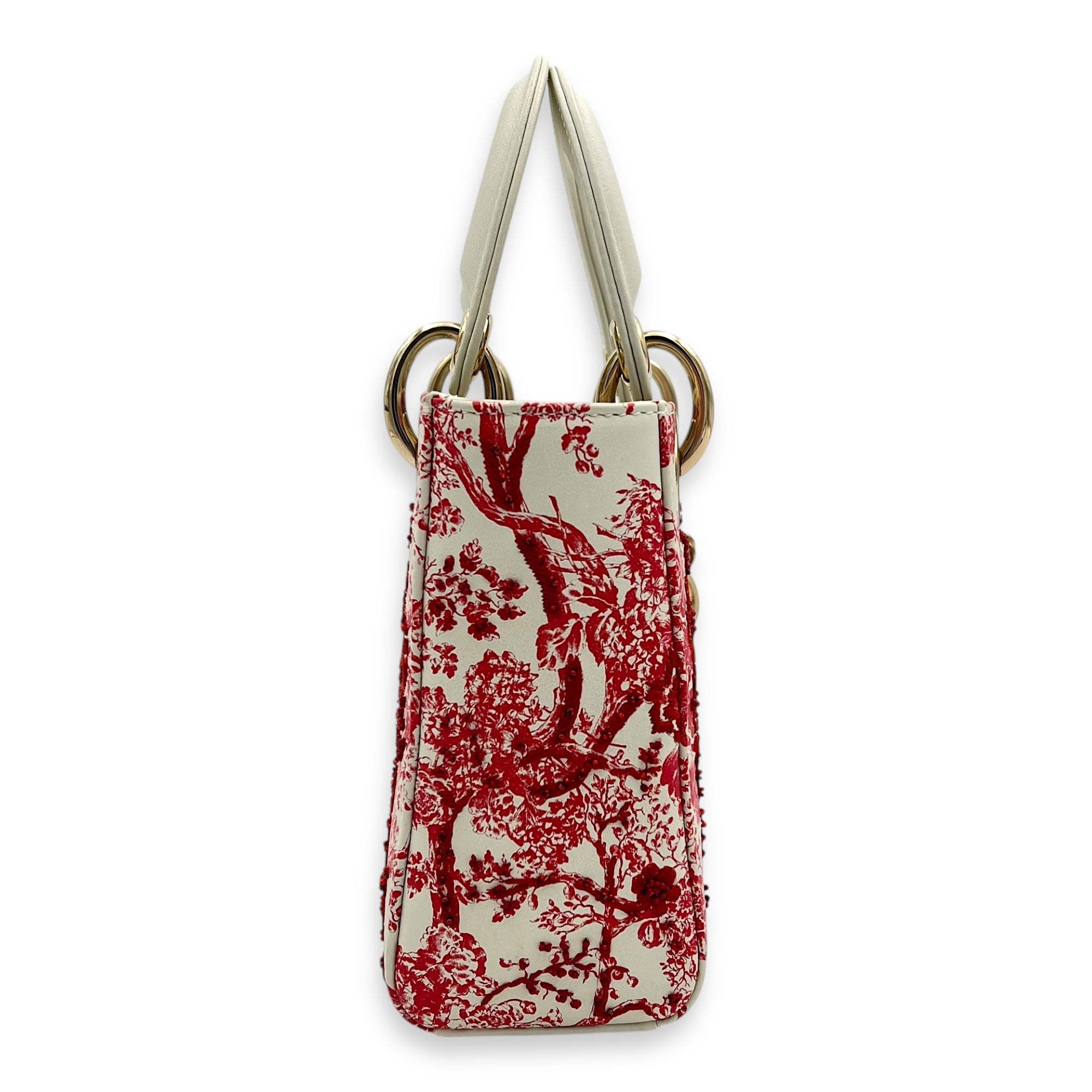 Lady Dior Mini White Top Handle Bag in Lambskin, Gold hardware
