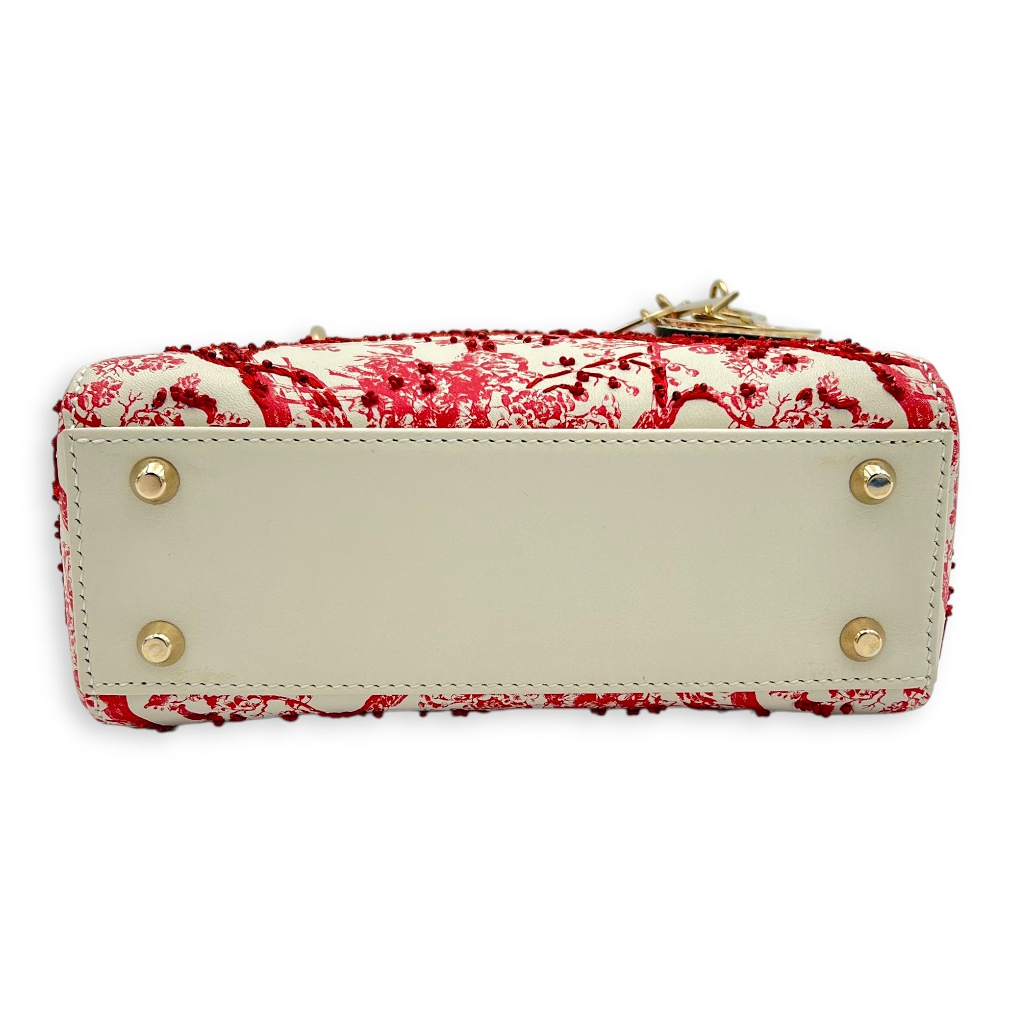 Lady Dior Mini White Top Handle Bag in Lambskin, Gold hardware