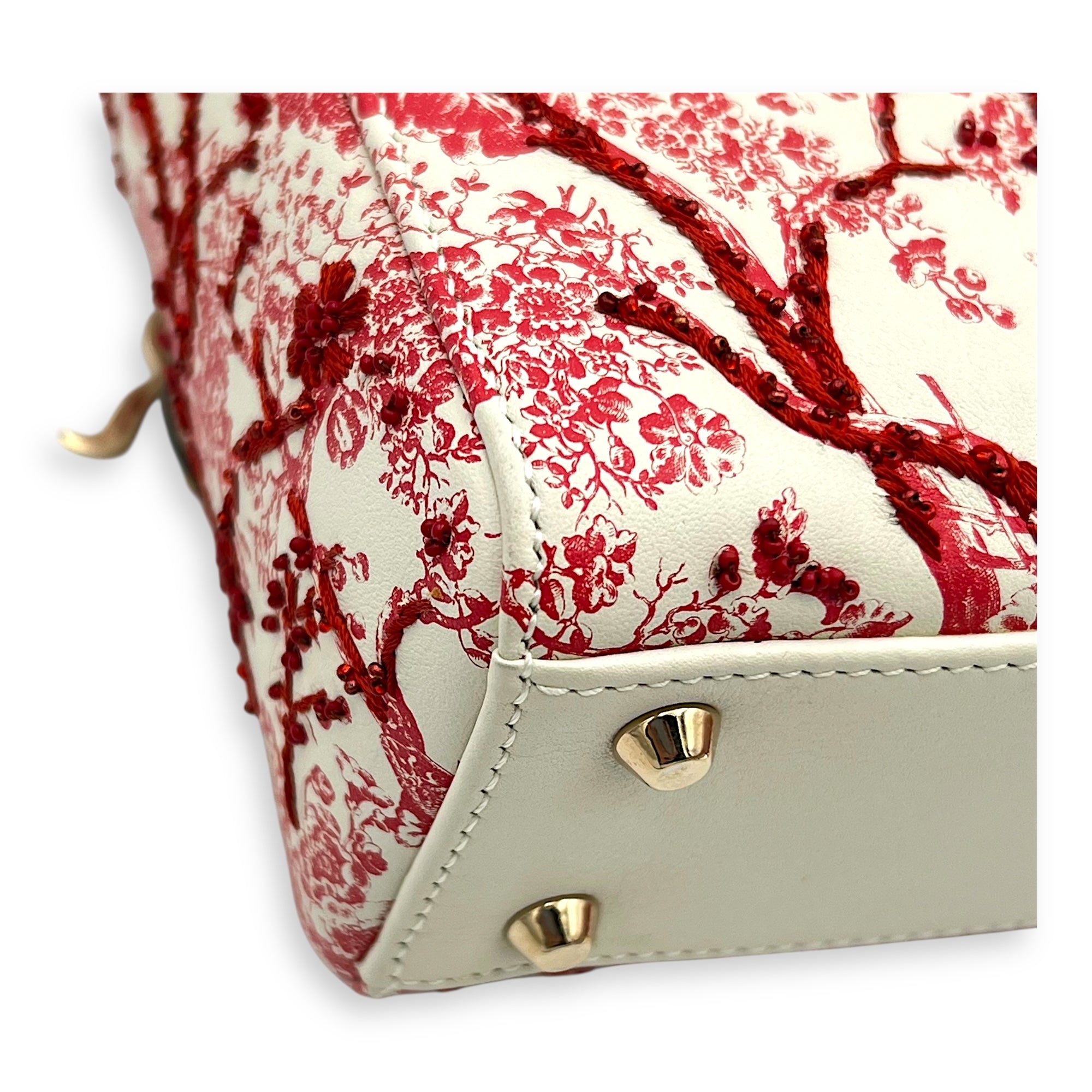 Lady Dior Mini White Top Handle Bag in Lambskin, Gold hardware