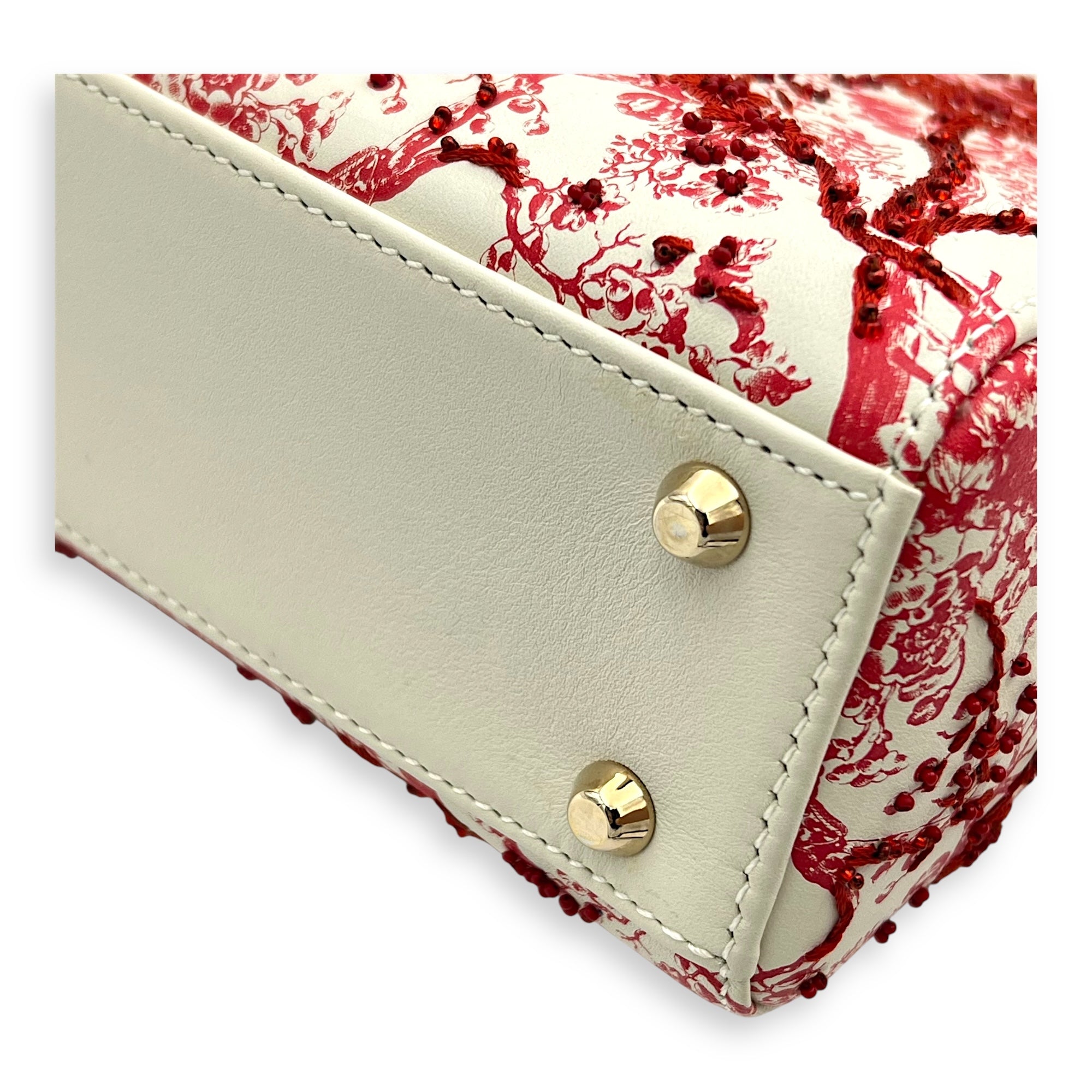 Lady Dior Mini White Top Handle Bag in Lambskin, Gold hardware
