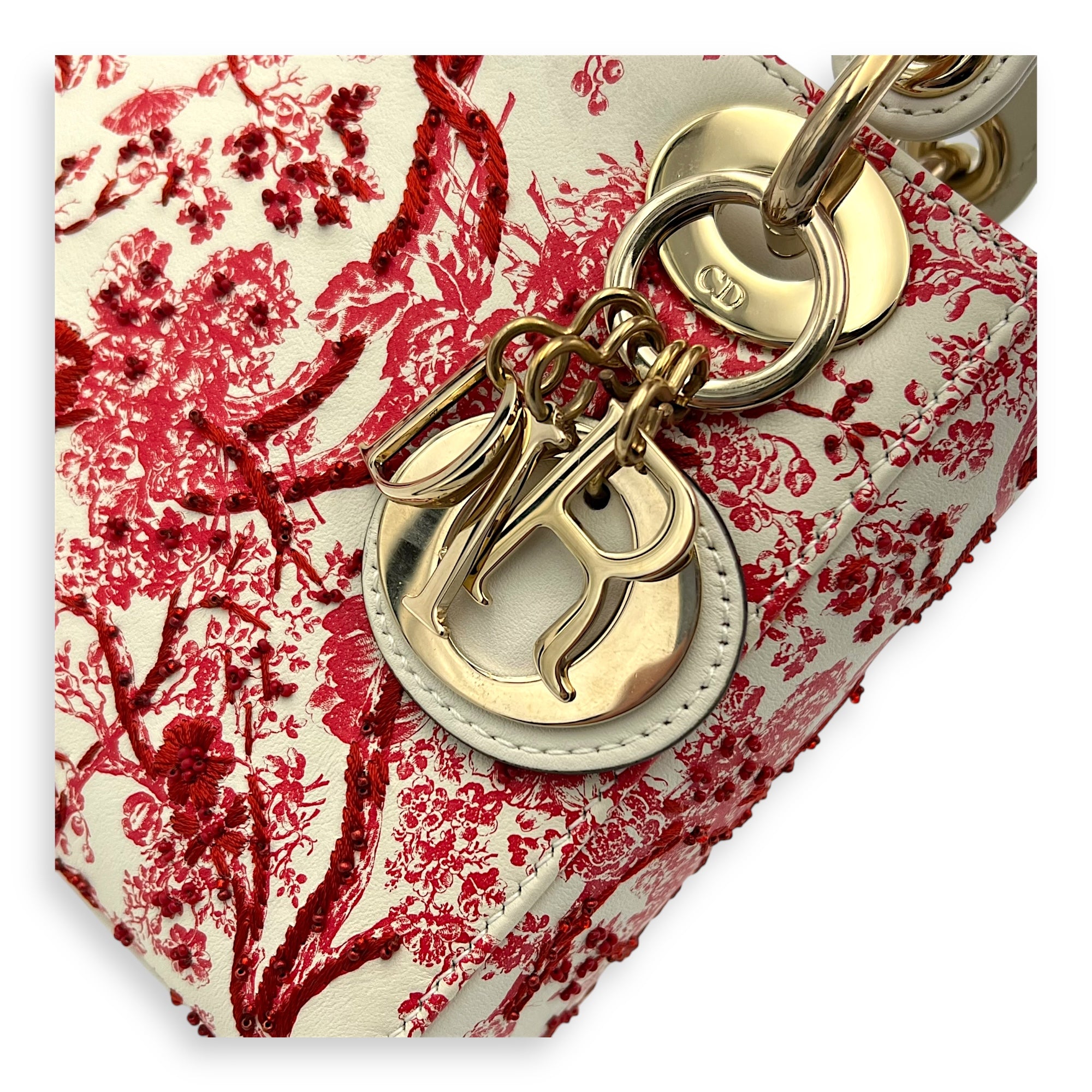 Lady Dior Mini White Top Handle Bag in Lambskin, Gold hardware
