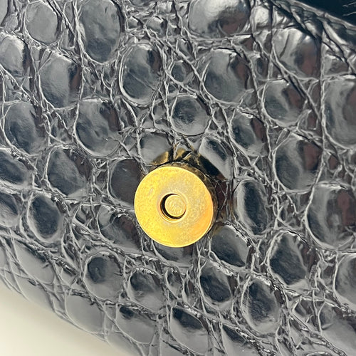 Vara Bow Shoulder Bag Black in Crocodile Leather, Gold hardware
