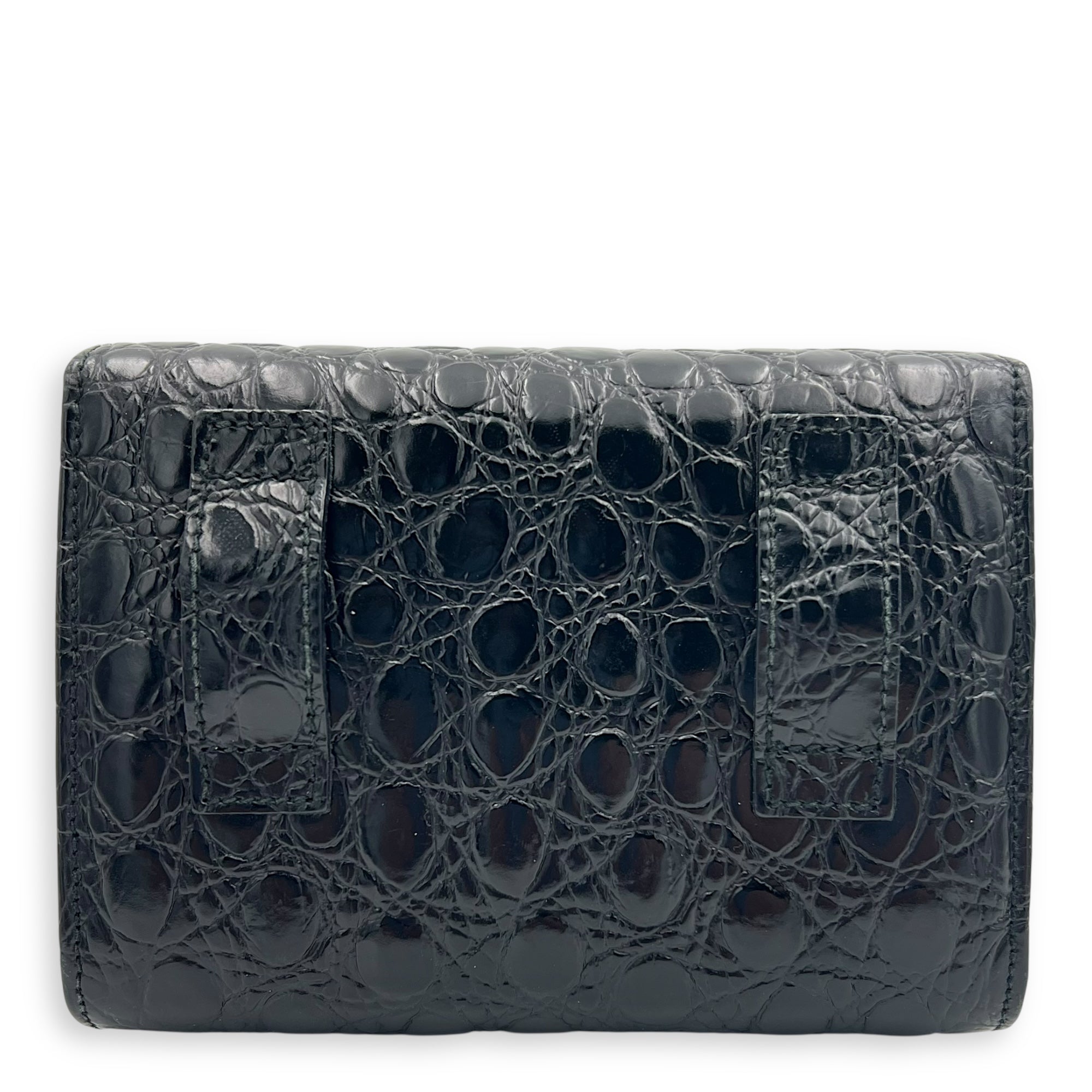 Vara Bow Shoulder Bag Black in Crocodile Leather, Gold hardware