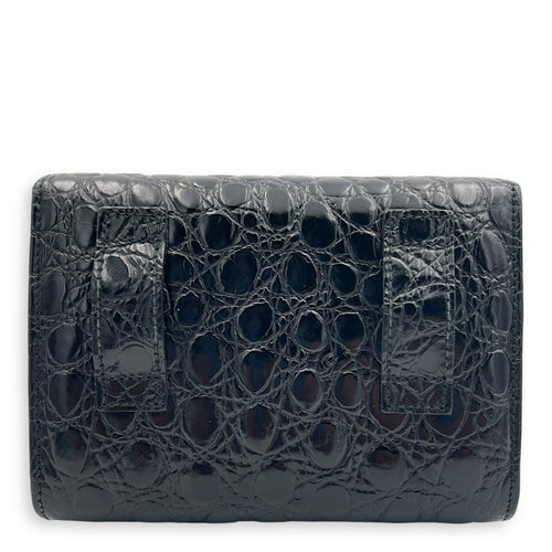Vara Bow Shoulder Bag Black in Crocodile Leather, Gold hardware