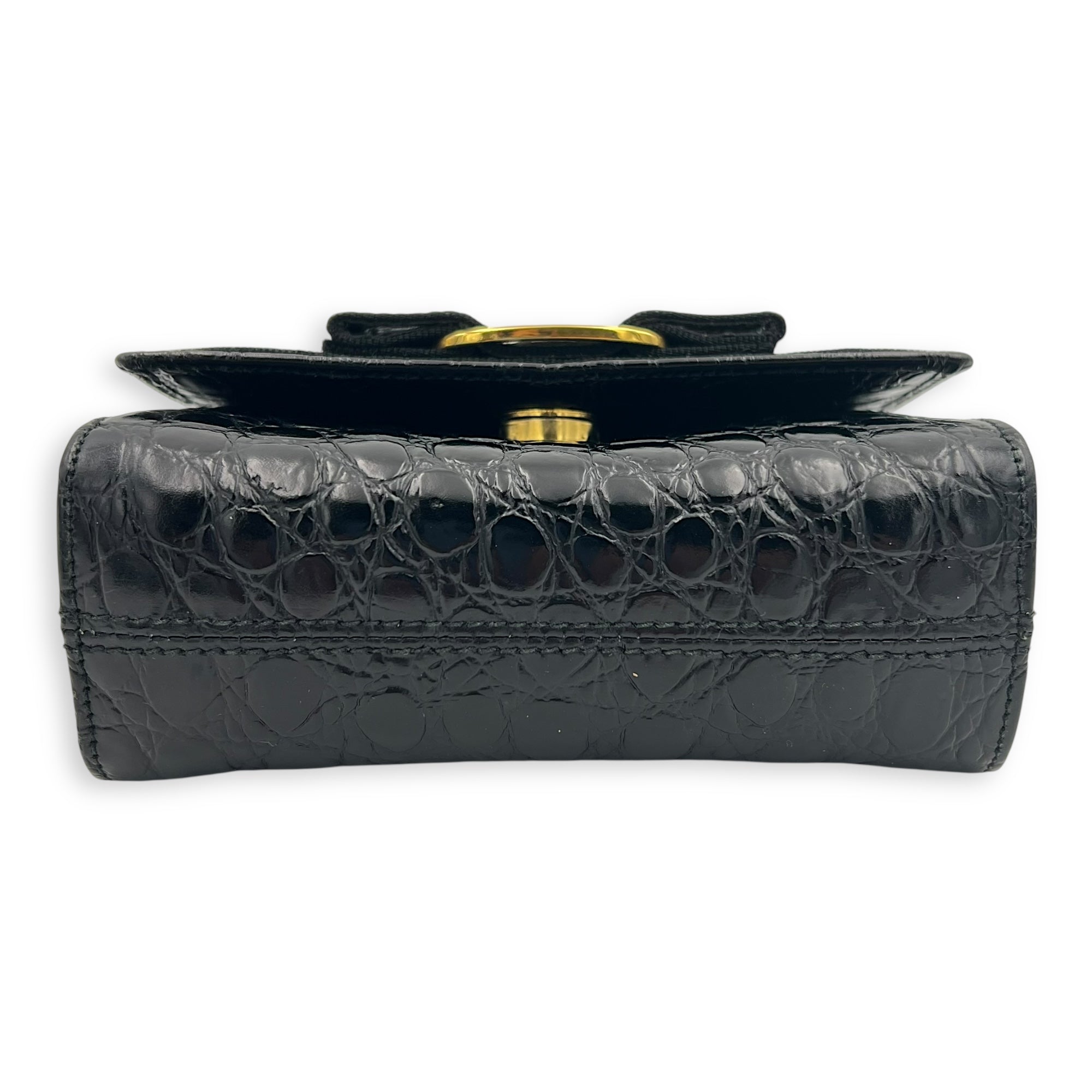 Vara Bow Shoulder Bag Black in Crocodile Leather, Gold hardware
