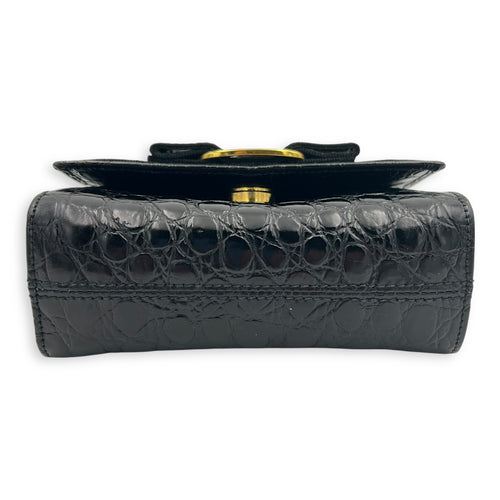 Vara Bow Shoulder Bag Black in Crocodile Leather, Gold hardware