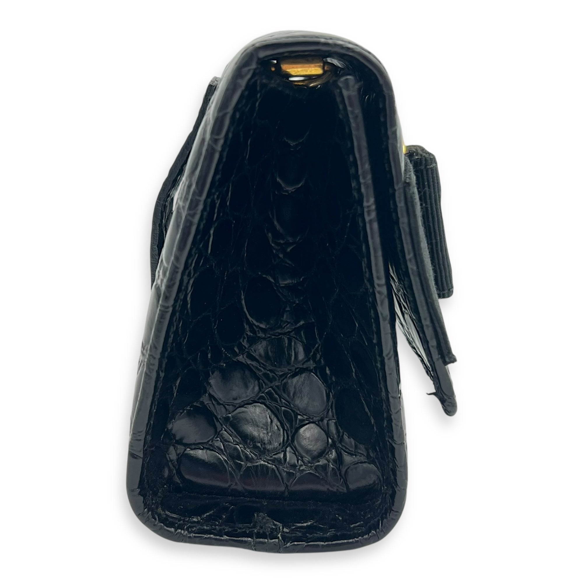Vara Bow Shoulder Bag Black in Crocodile Leather, Gold hardware
