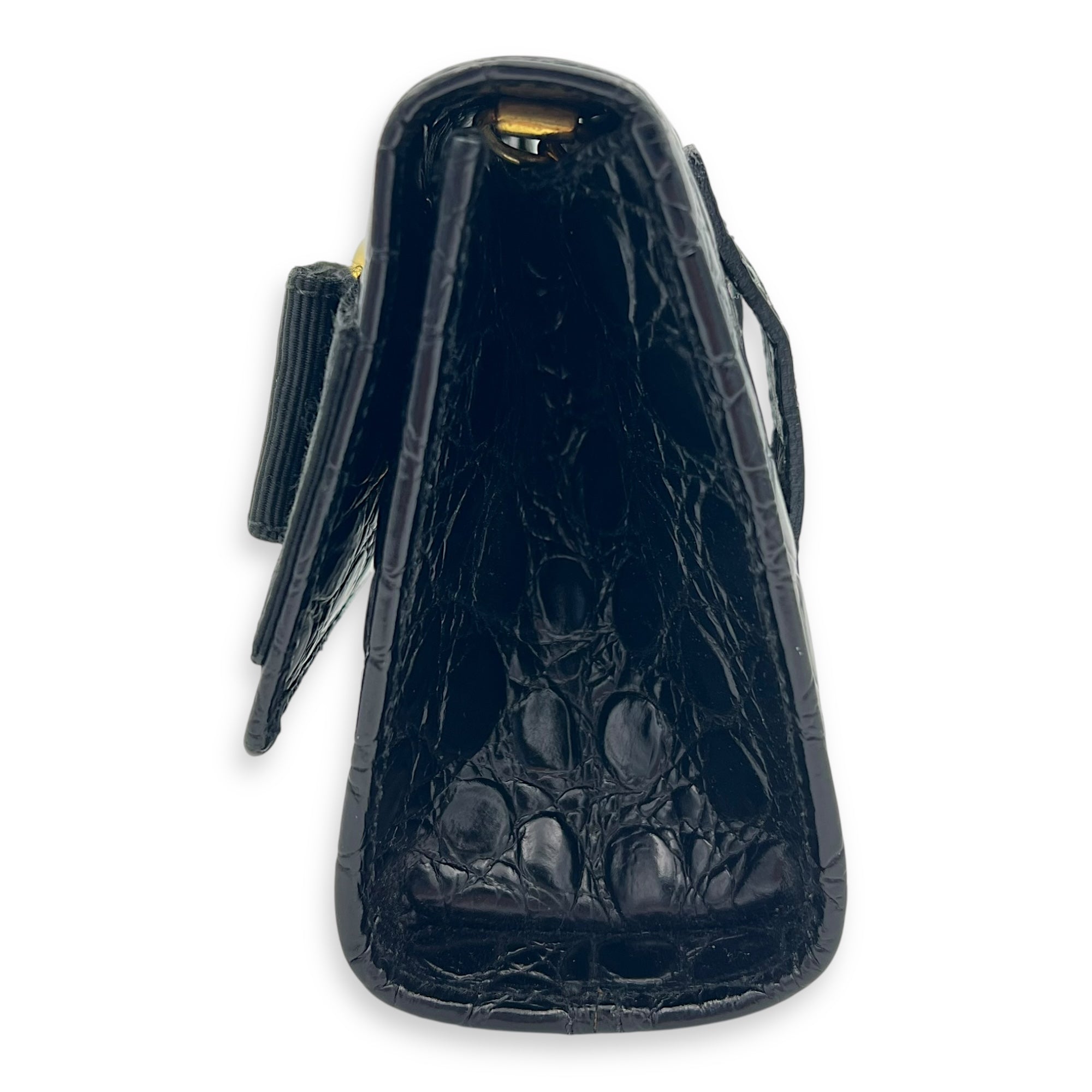 Vara Bow Shoulder Bag Black in Crocodile Leather, Gold hardware