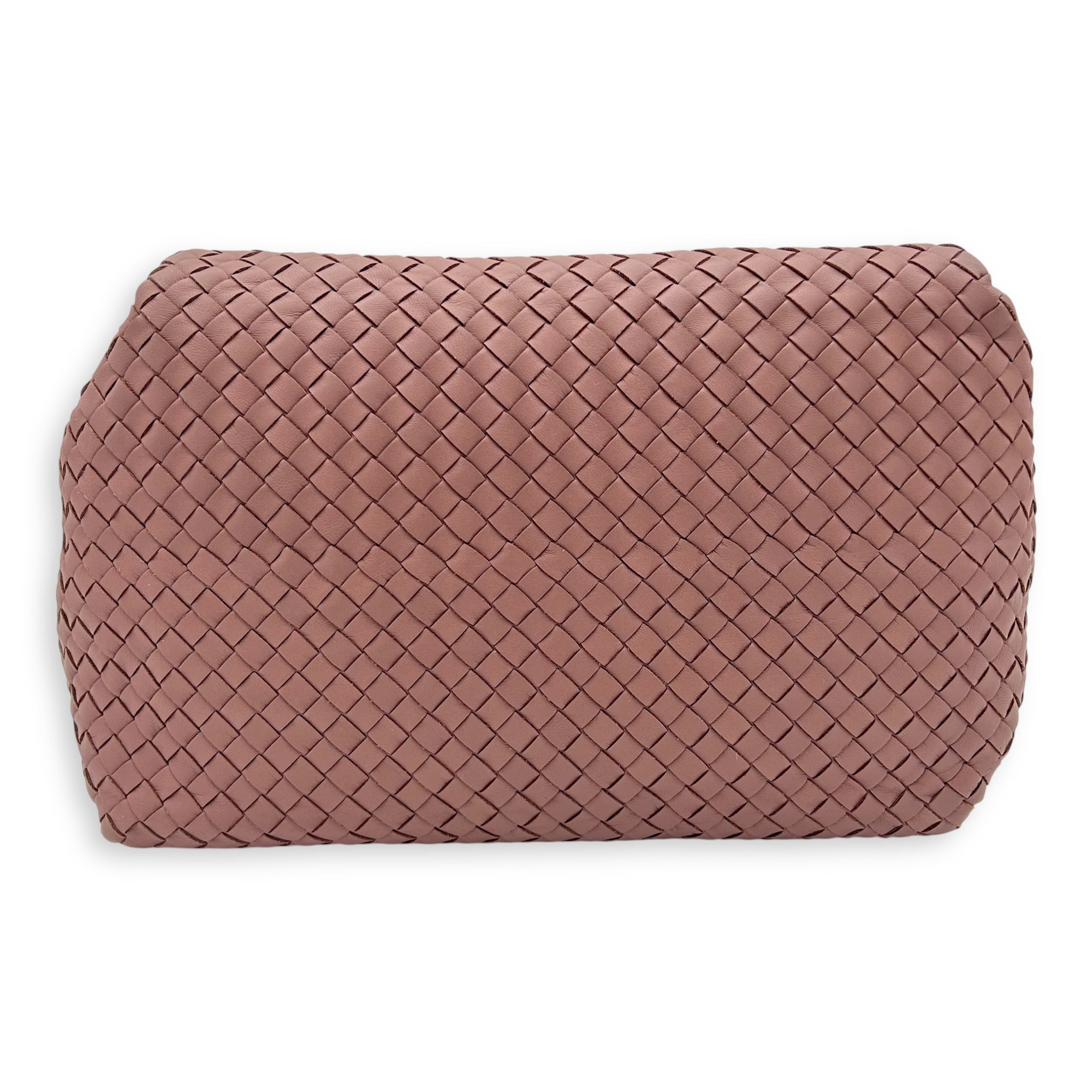 Intrecciato Shoulder Bag Pink in Calfskin, Ruthenium hardware