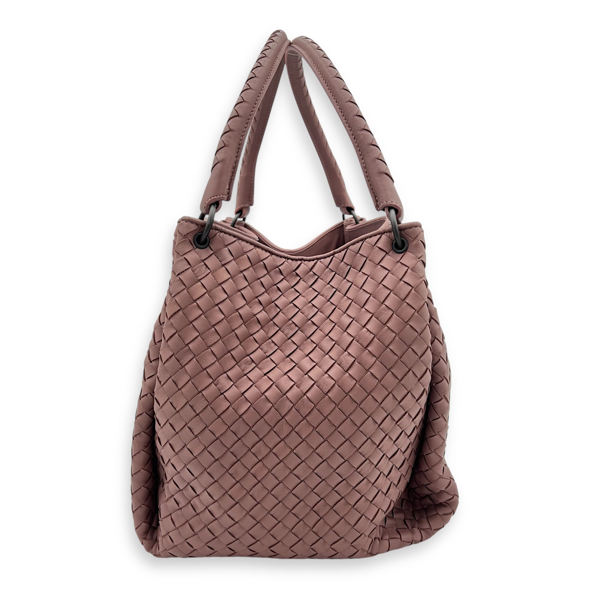 Intrecciato Shoulder Bag Pink in Calfskin, Ruthenium hardware