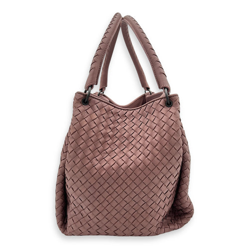 Intrecciato Shoulder Bag Pink in Calfskin, Ruthenium hardware