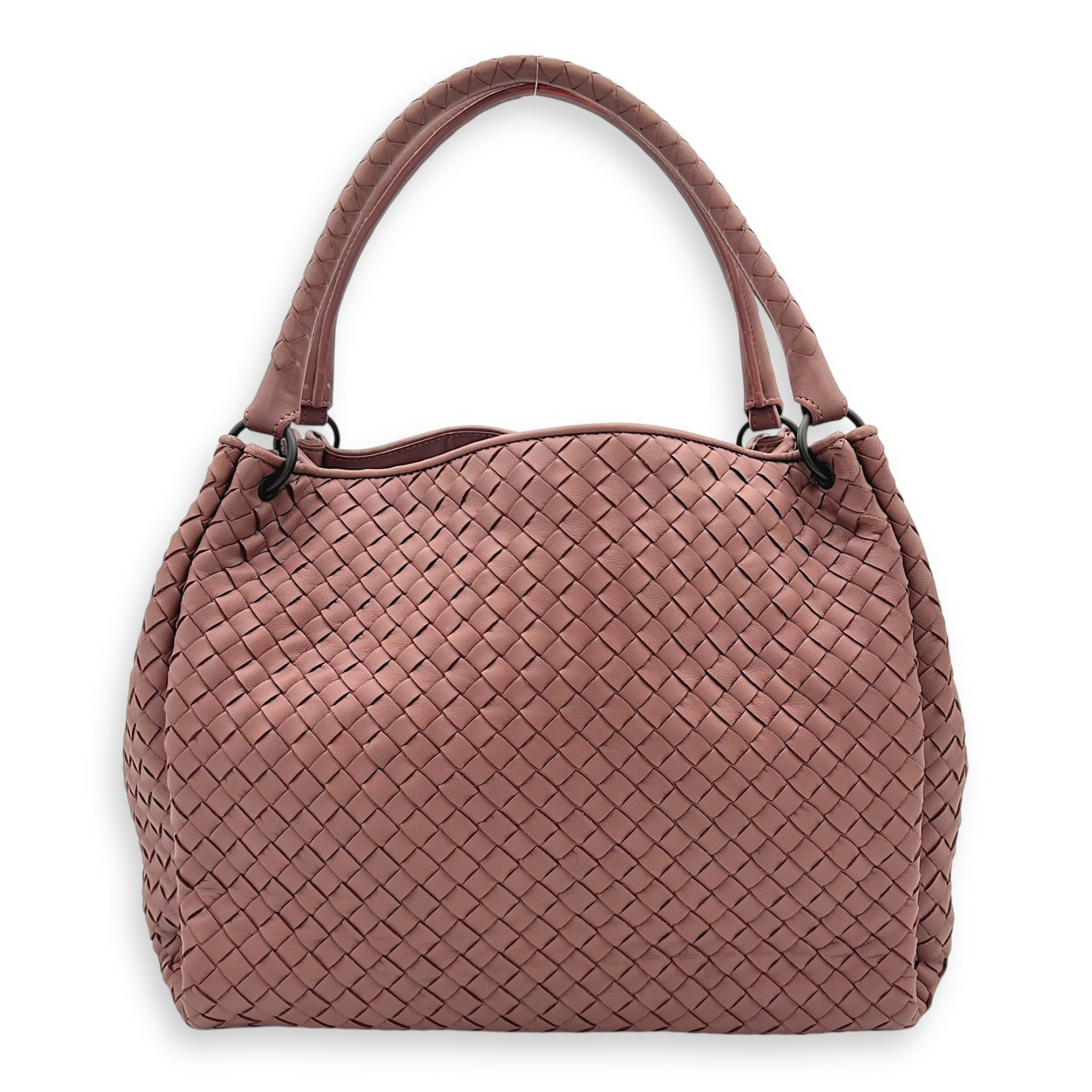 Intrecciato Shoulder Bag Pink in Calfskin, Ruthenium hardware