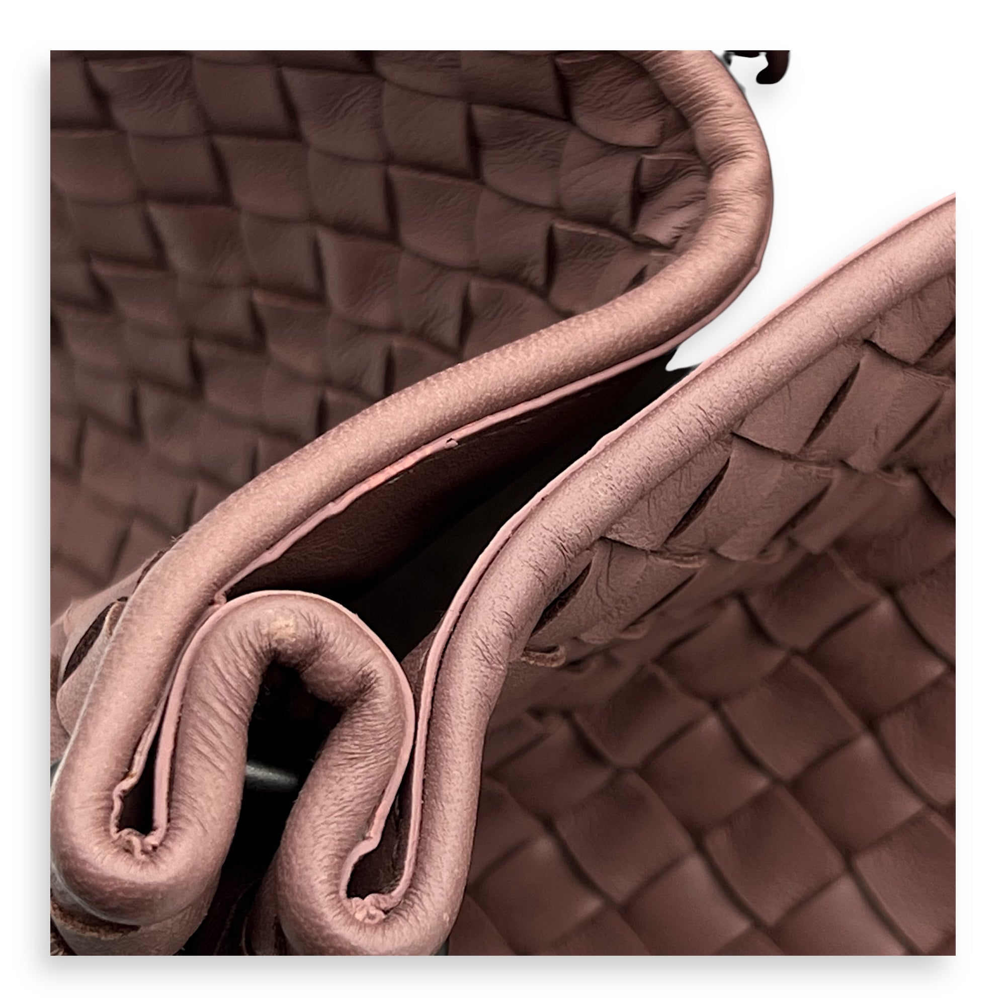 Intrecciato Shoulder Bag Pink in Calfskin, Ruthenium hardware