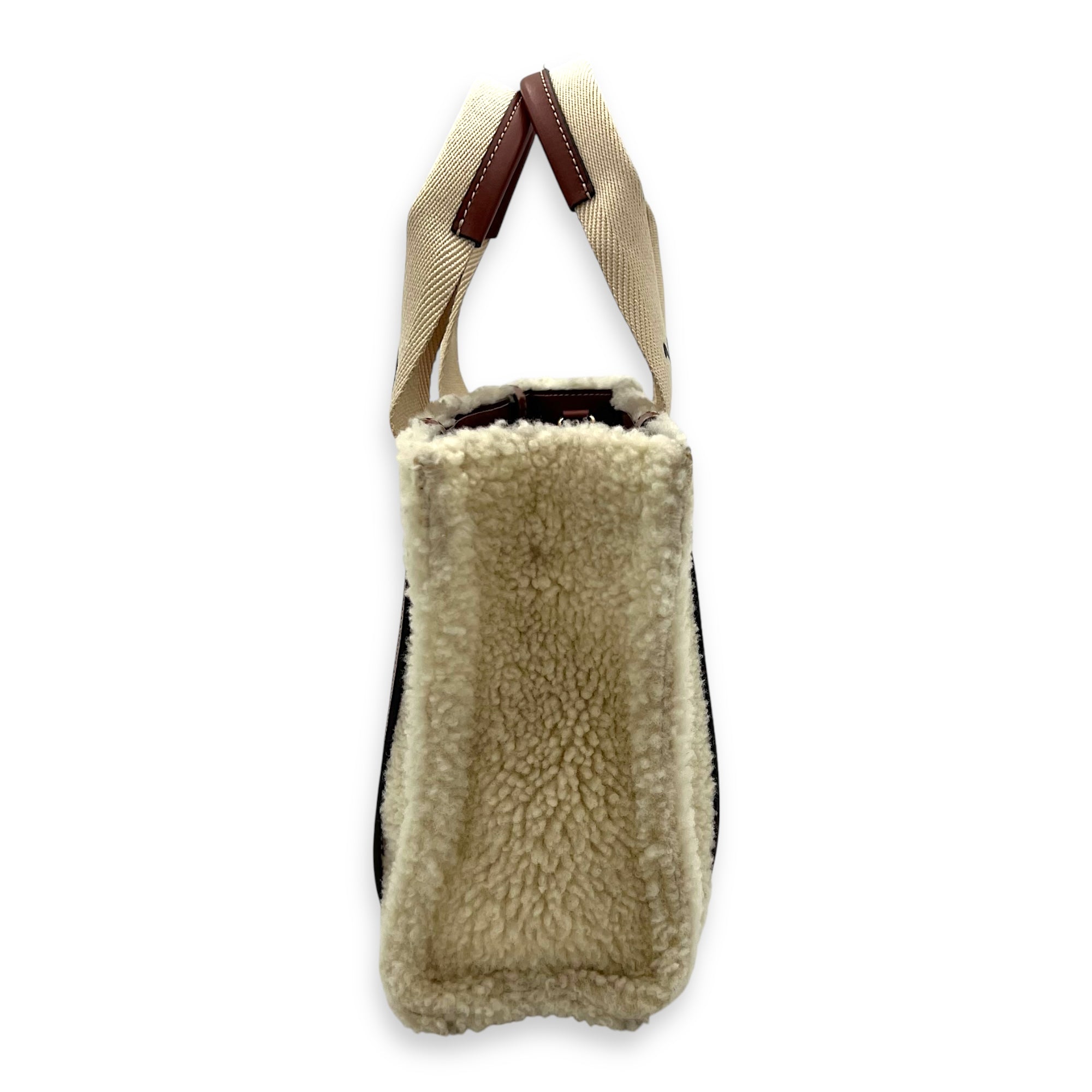 Woody Tote Bag Small Beige in Wool, Gold hardware