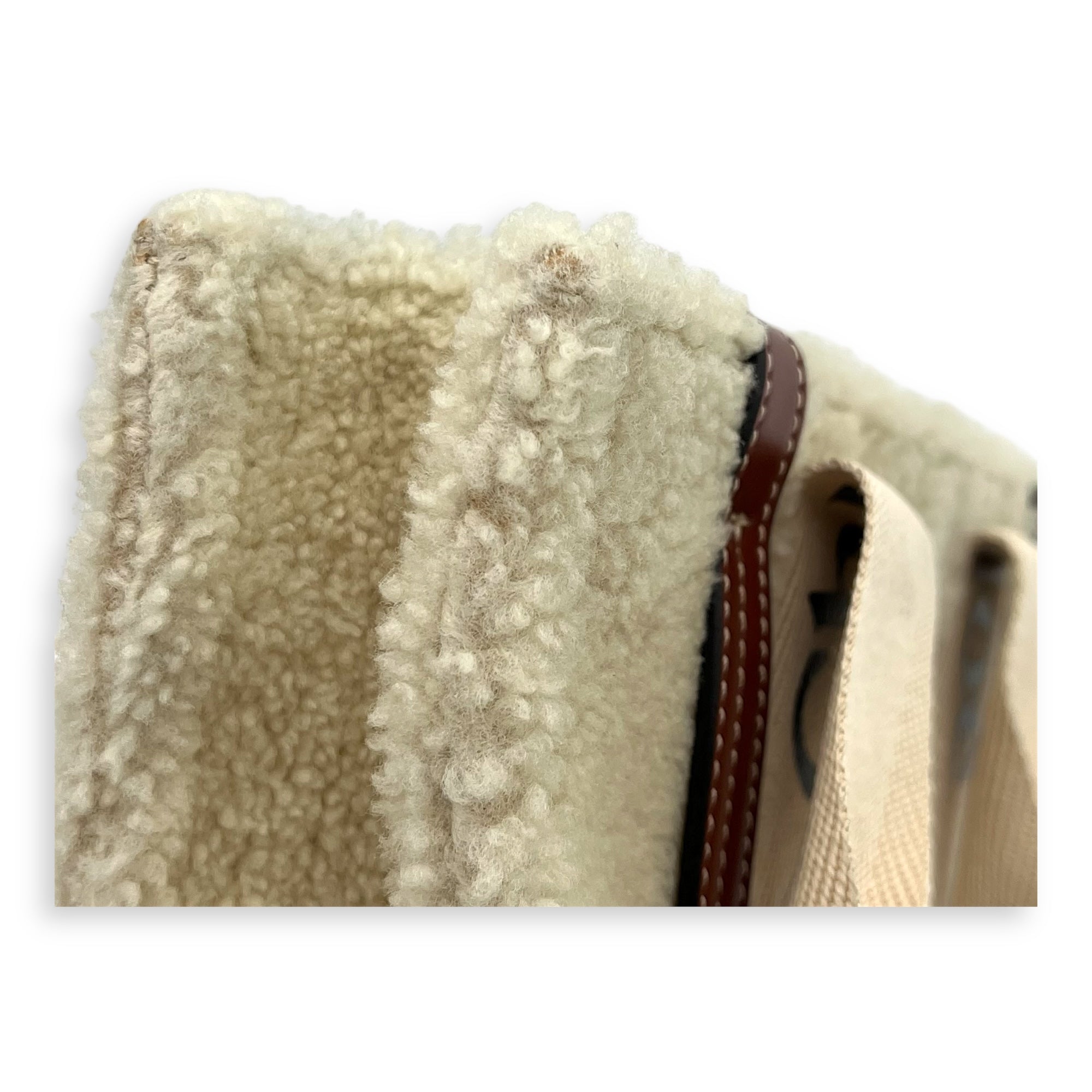 Woody Tote Bag Small Beige in Wool, Gold hardware