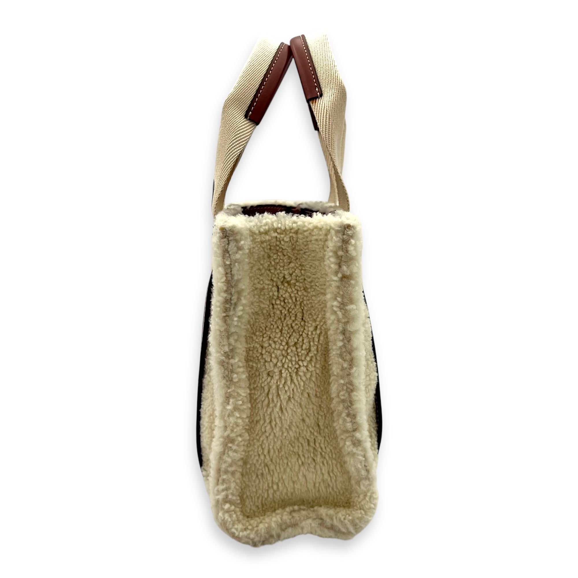 Woody Tote Bag Small Beige in Wool, Gold hardware
