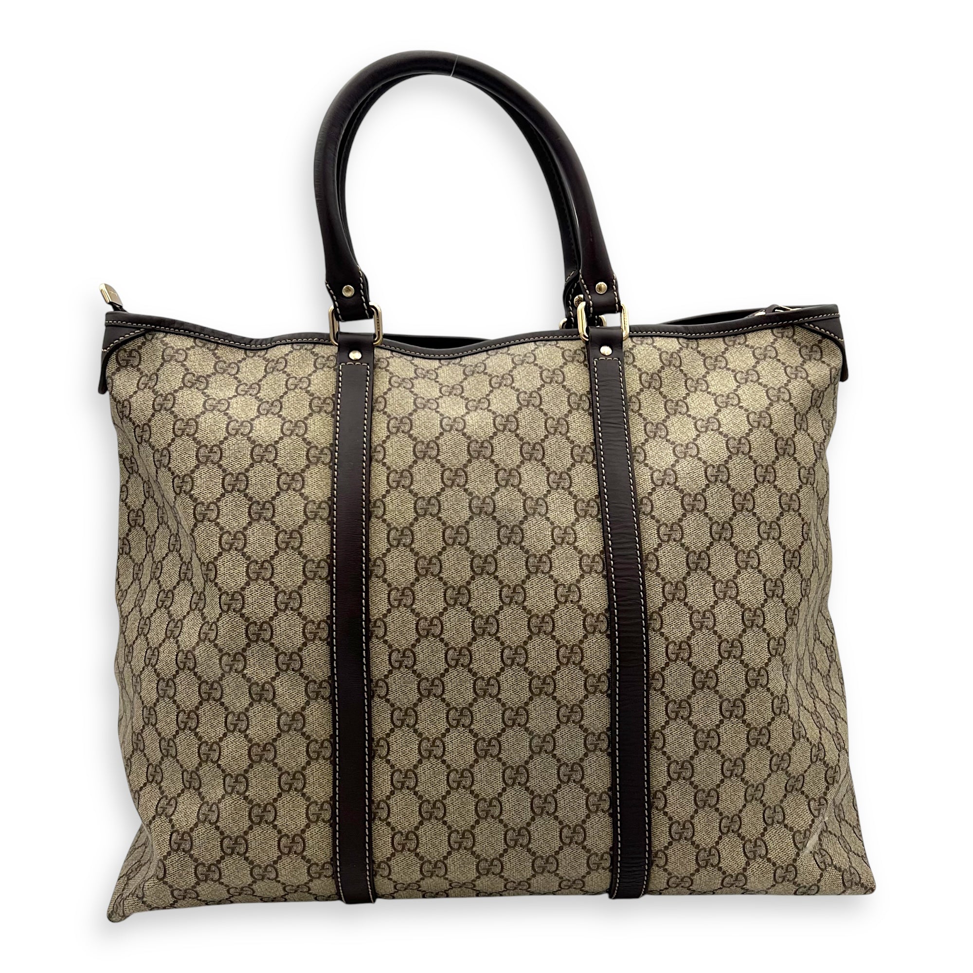 GG Tote Bag Brown in Jacquard, Gold hardware