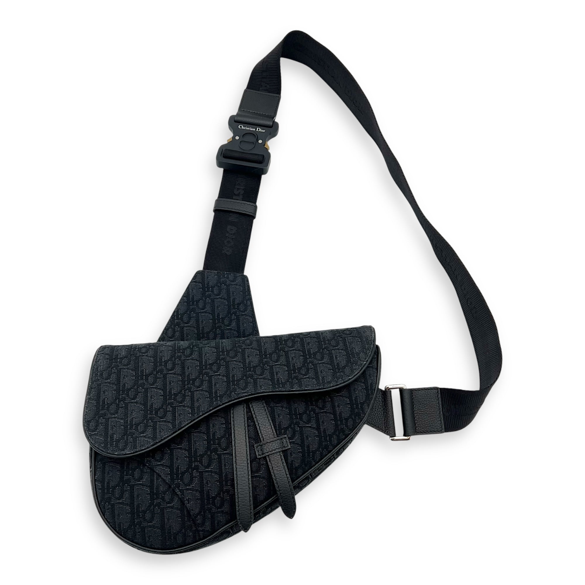 Saddle Crossbody Bag Black in Jacquard, Silver hardware