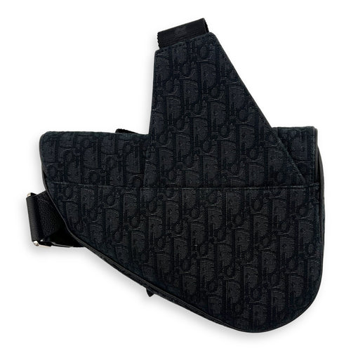 Saddle Crossbody Bag Black in Jacquard, Silver hardware
