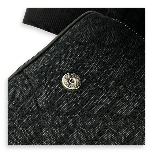 Saddle Crossbody Bag Black in Jacquard, Silver hardware