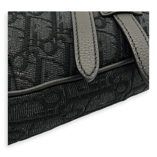 Saddle Crossbody Bag Black in Jacquard, Silver hardware