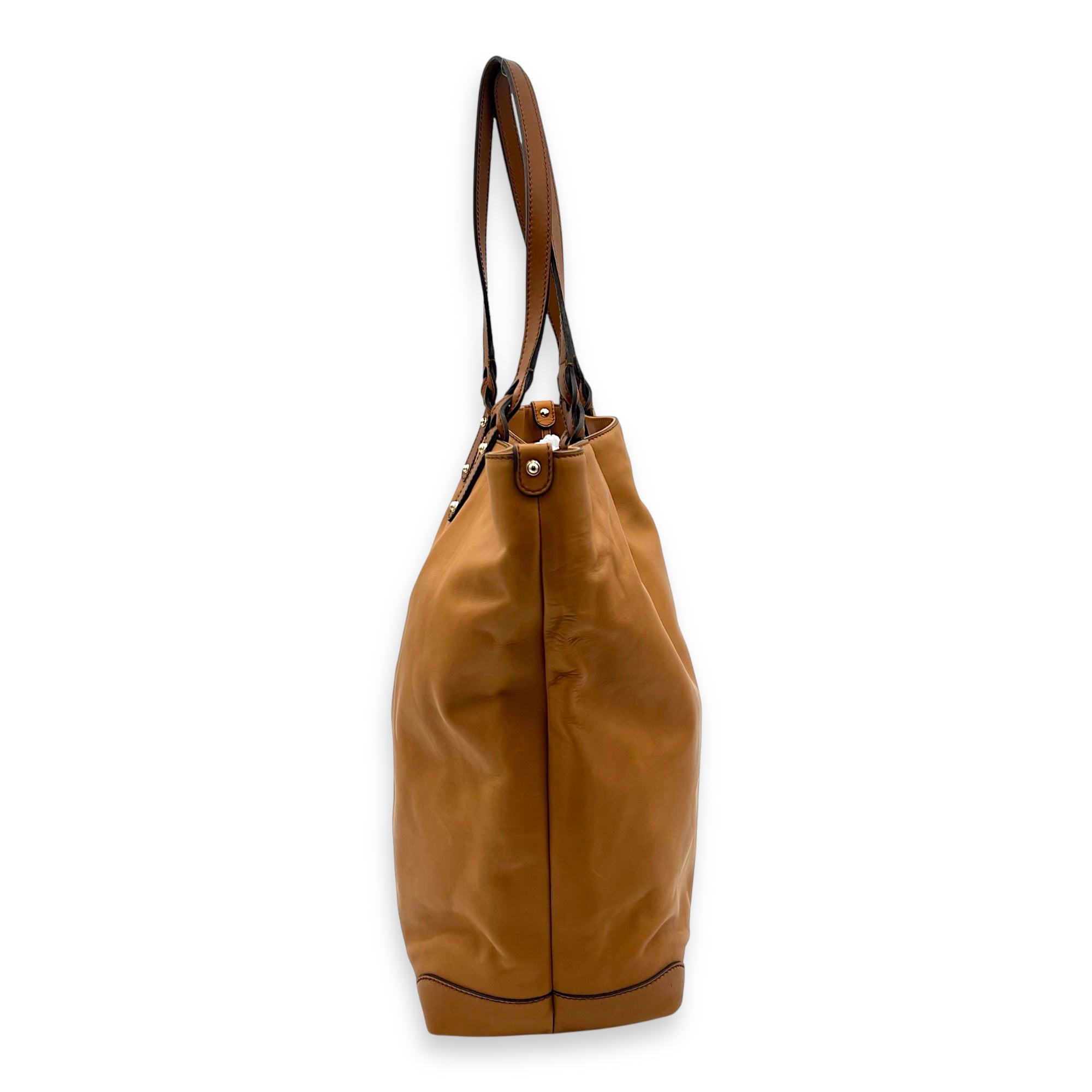 GG Tote Bag Brown in Calfskin, Gold hardware