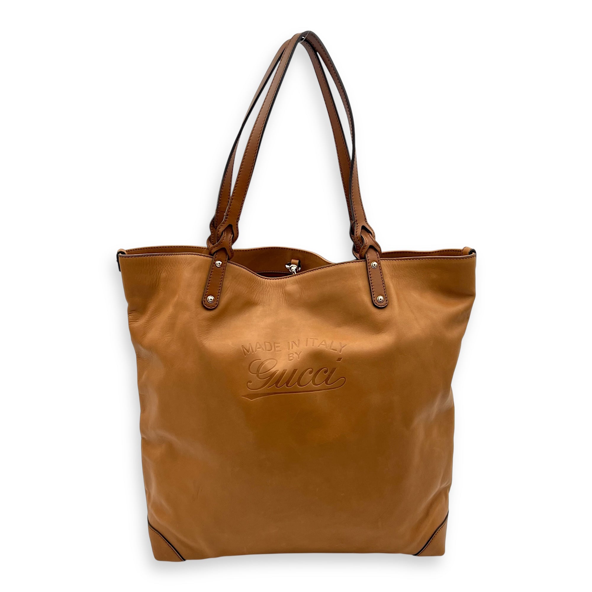 GG Tote Bag Brown in Calfskin, Gold hardware