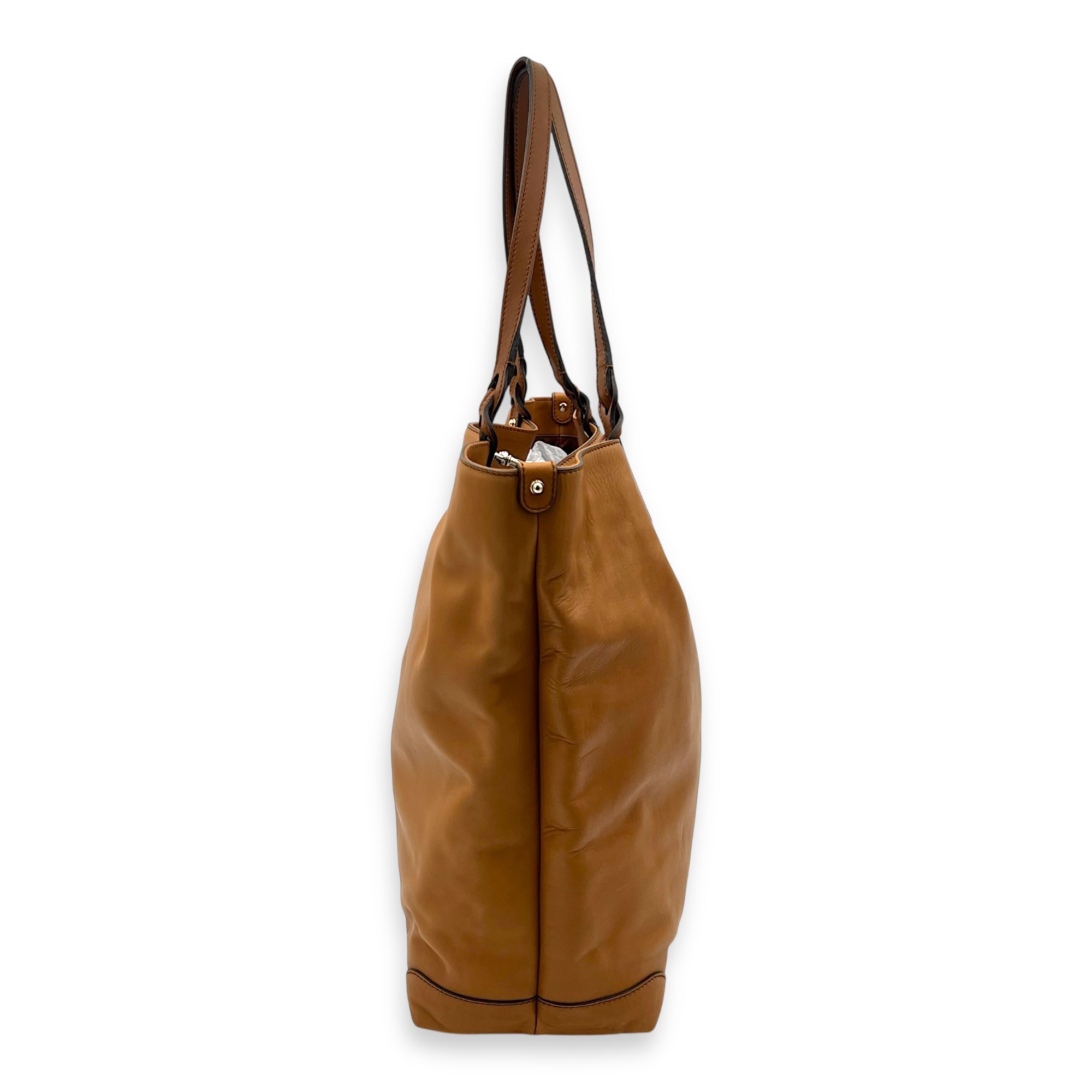 GG Tote Bag Brown in Calfskin, Gold hardware