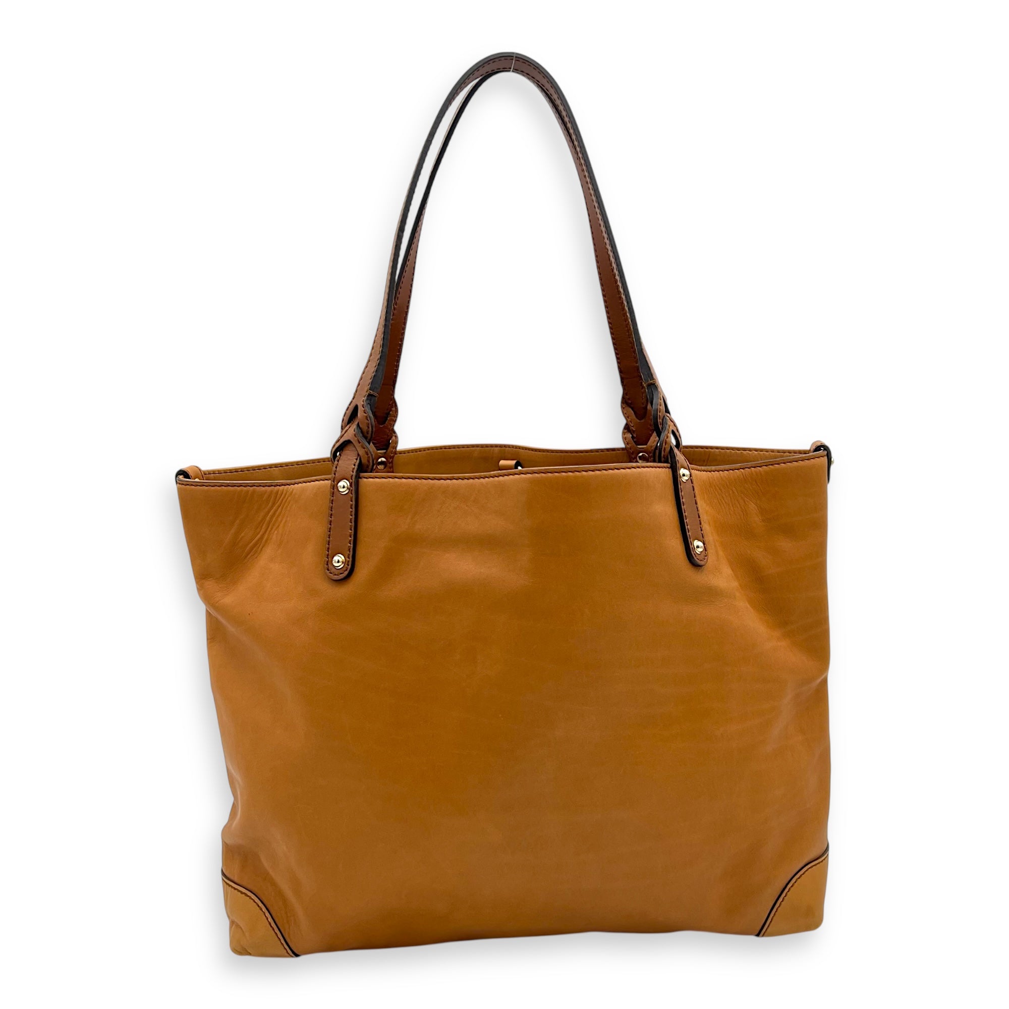 GG Tote Bag Brown in Calfskin, Gold hardware