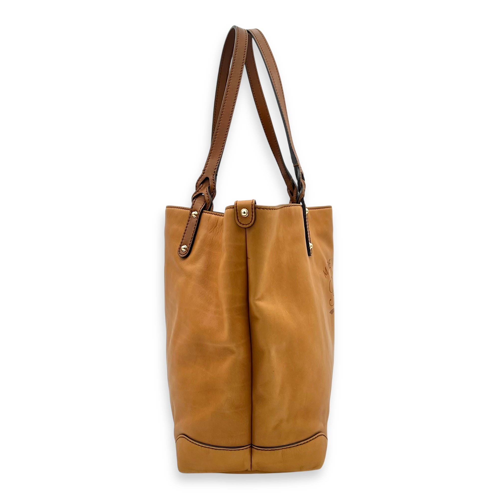 GG Tote Bag Brown in Calfskin, Gold hardware