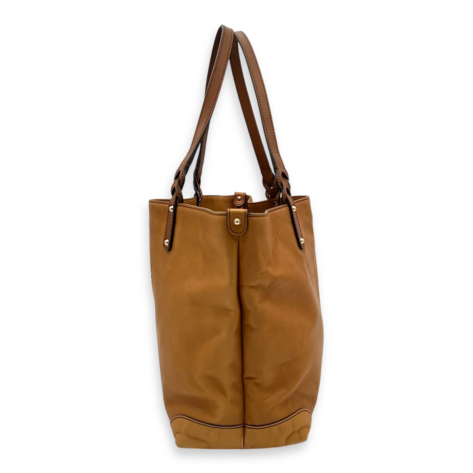 GG Tote Bag Brown in Calfskin, Gold hardware