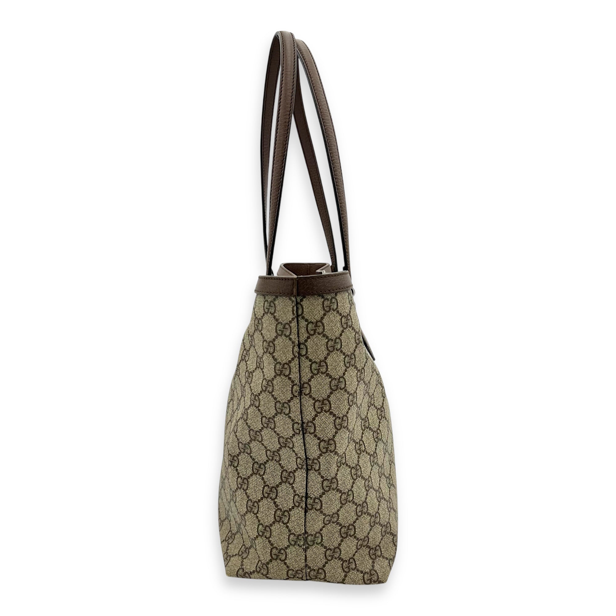 Ophidia Tote Bag Brown in Coated Canvas, Gold hardware