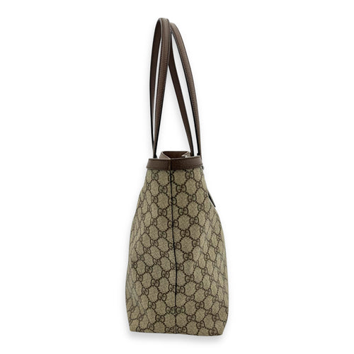Ophidia Tote Bag Brown in Coated Canvas, Gold hardware