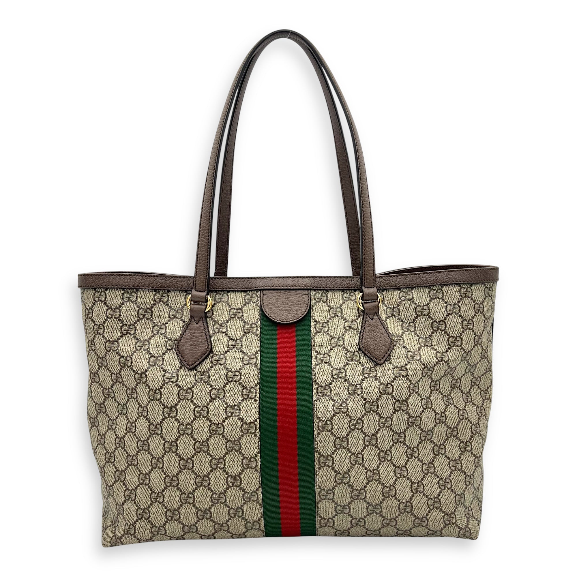 Ophidia Tote Bag Brown in Coated Canvas, Gold hardware