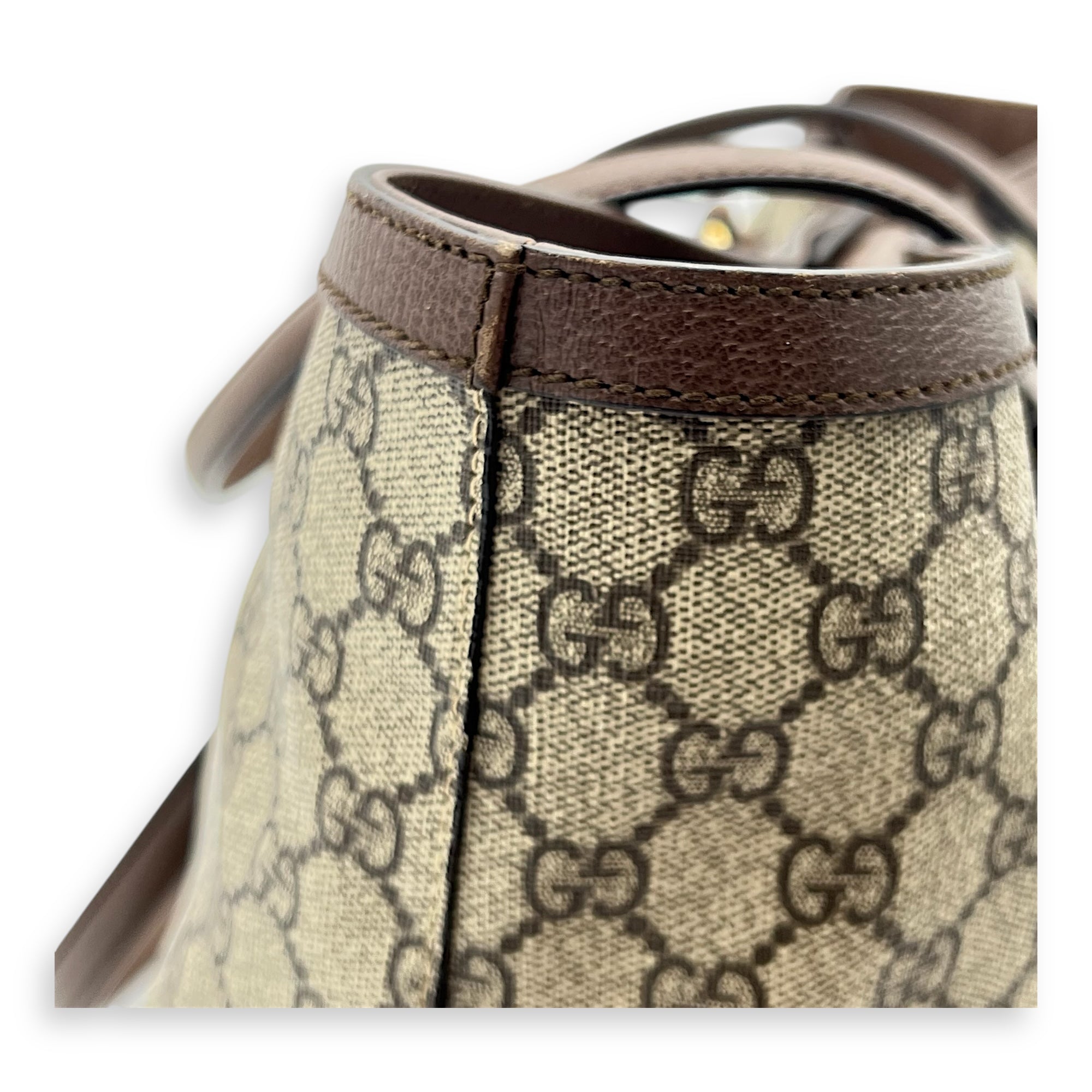 Ophidia Tote Bag Brown in Coated Canvas, Gold hardware