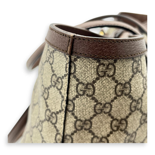 Ophidia Tote Bag Brown in Coated Canvas, Gold hardware