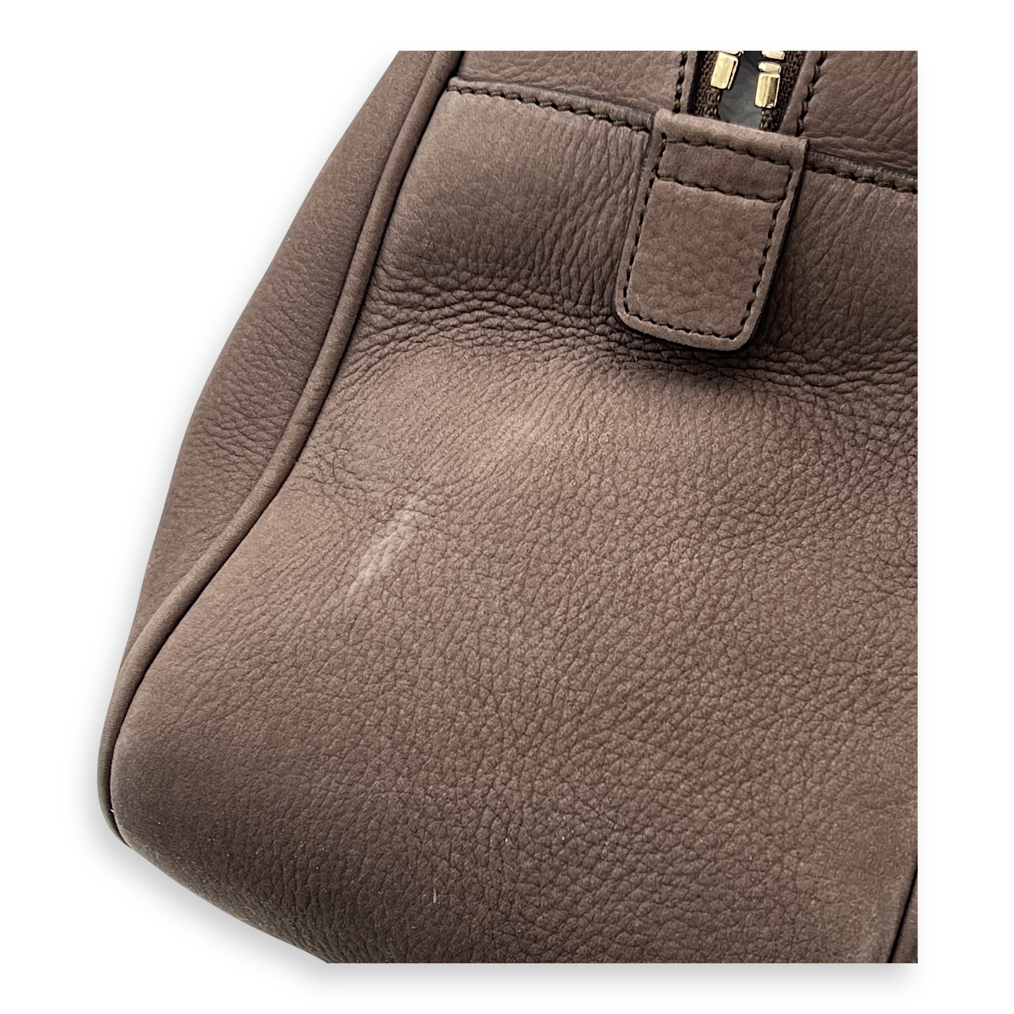 Soho Shoulder Bag Brown in Suede Leather, Gold hardware