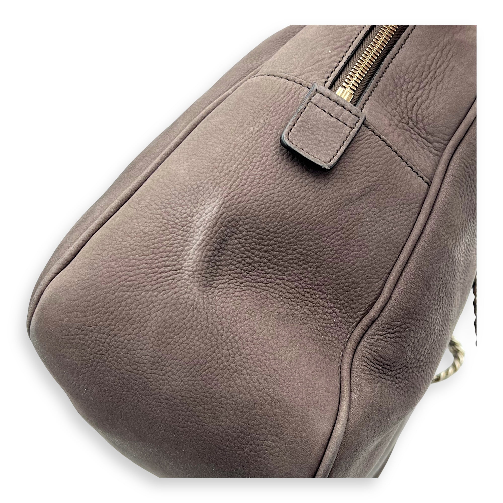 Soho Shoulder Bag Brown in Suede Leather, Gold hardware