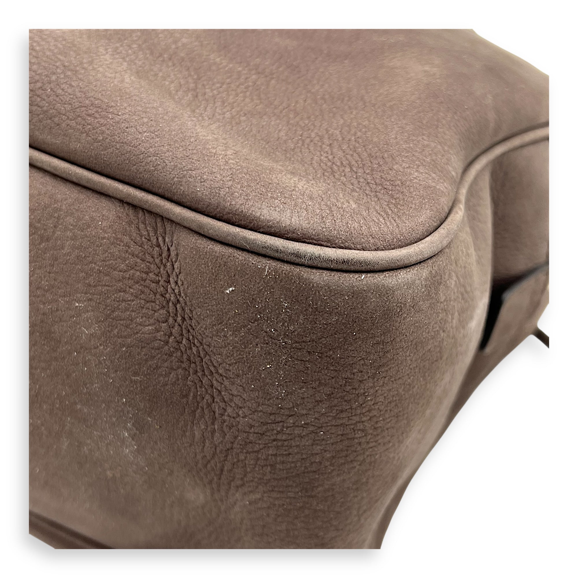 Soho Shoulder Bag Brown in Suede Leather, Gold hardware