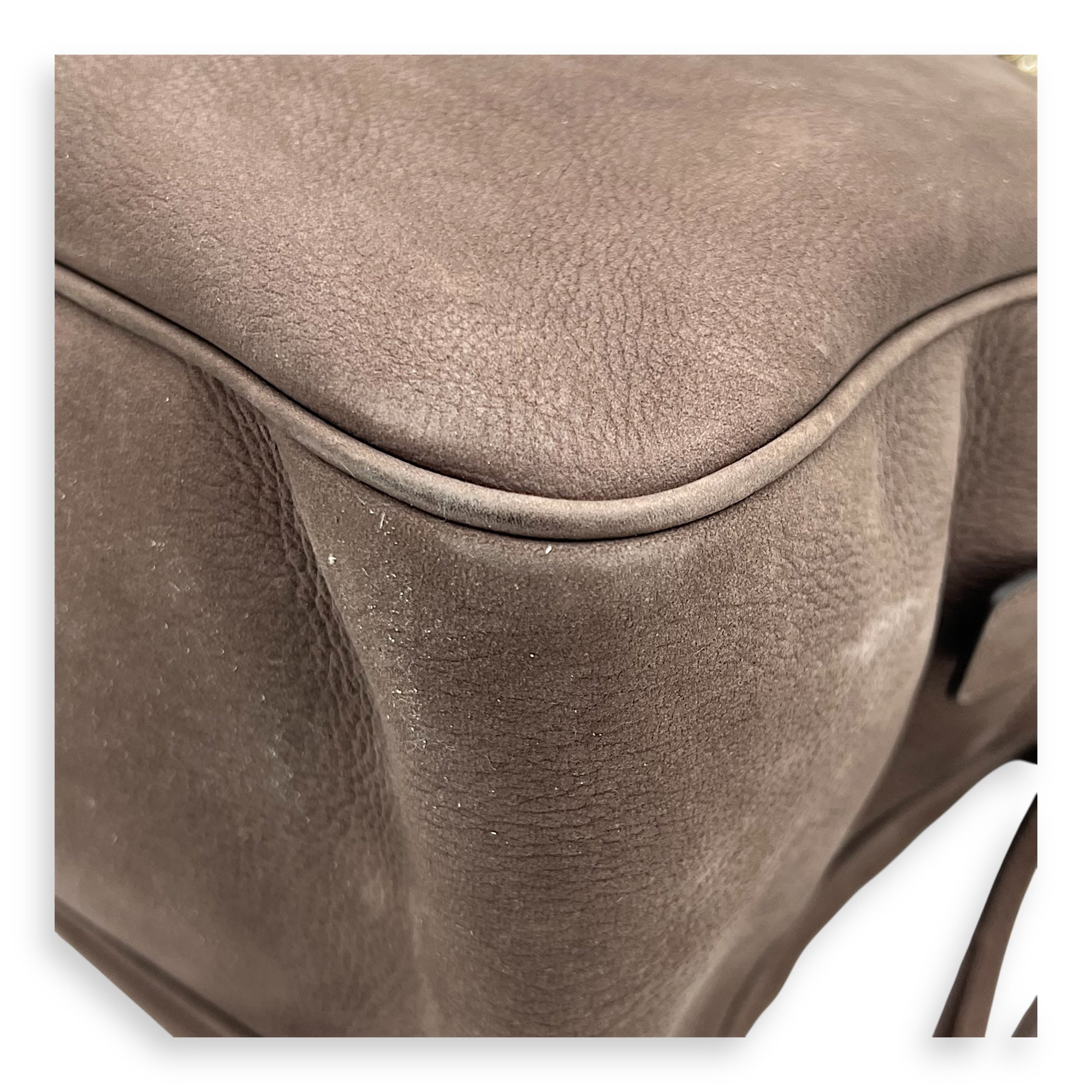 Soho Shoulder Bag Brown in Suede Leather, Gold hardware