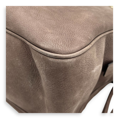 Soho Shoulder Bag Brown in Suede Leather, Gold hardware