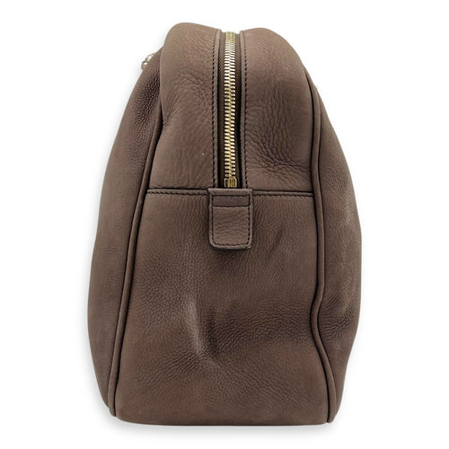 Soho Shoulder Bag Brown in Suede Leather, Gold hardware