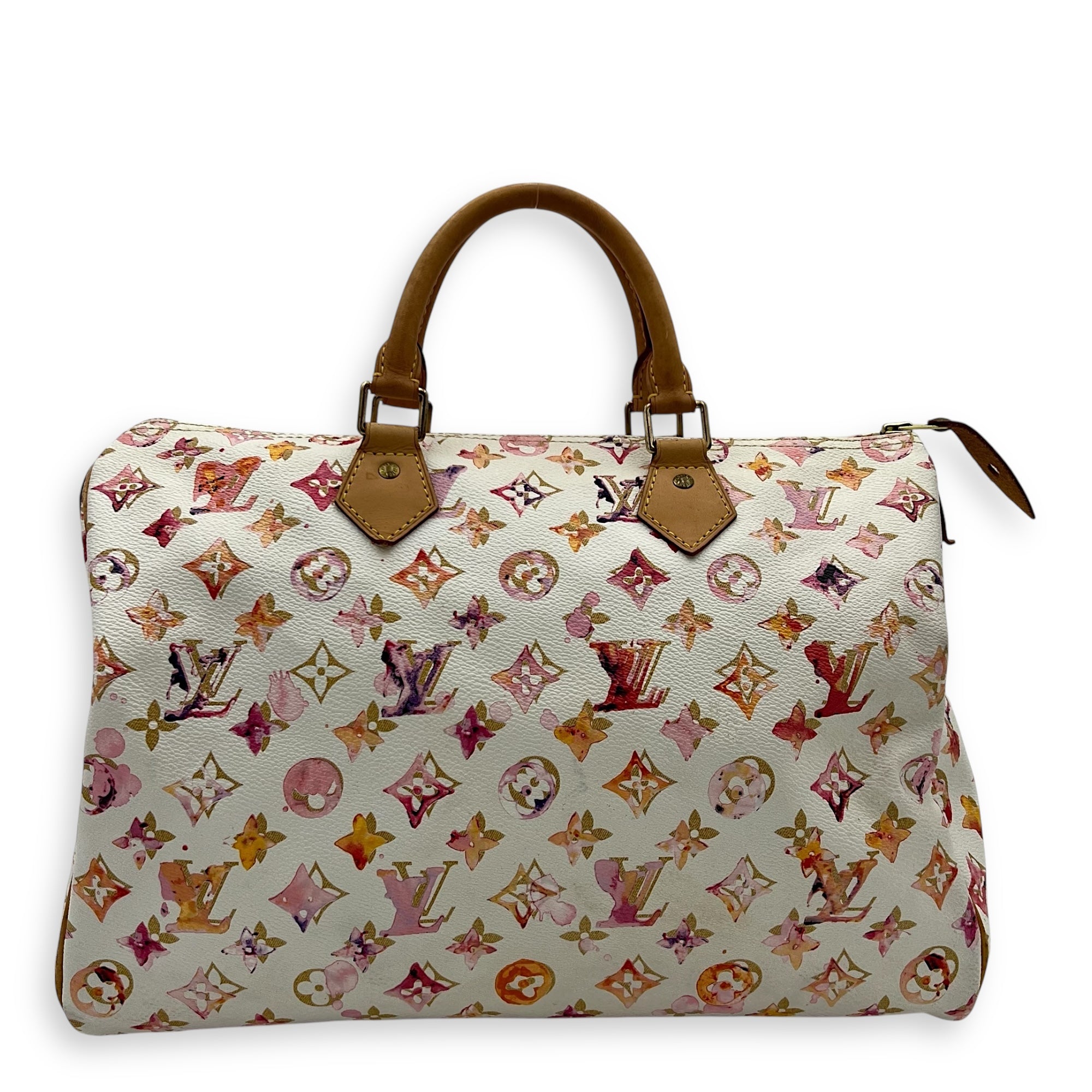 Speedy Top Handle Bag 35 White in Coated Canvas, Gold hardware
