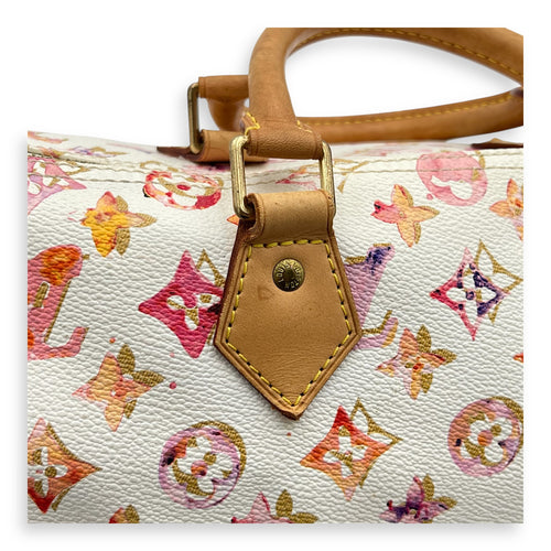 Speedy Top Handle Bag 35 White in Coated Canvas, Gold hardware