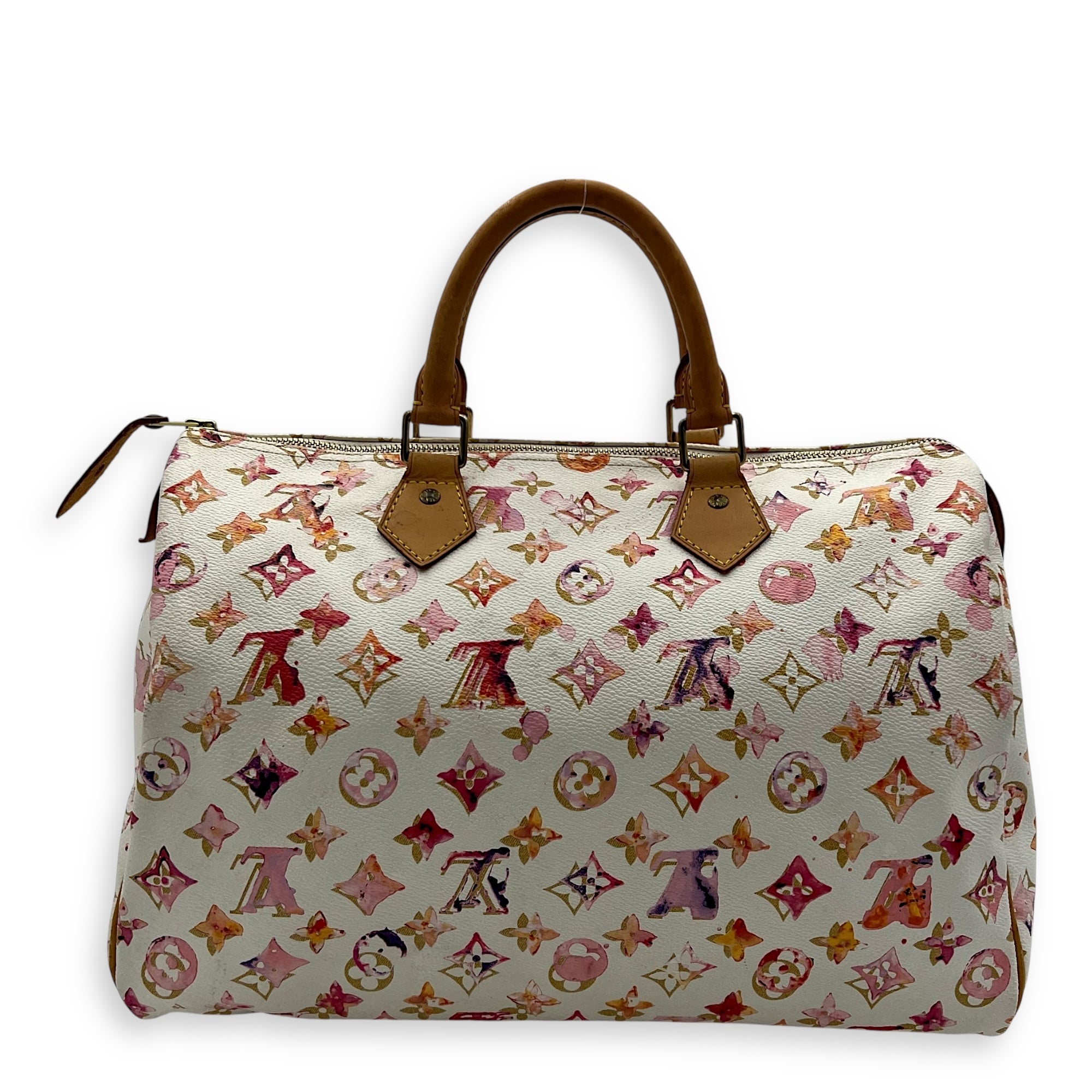 Speedy Top Handle Bag 35 White in Coated Canvas, Gold hardware