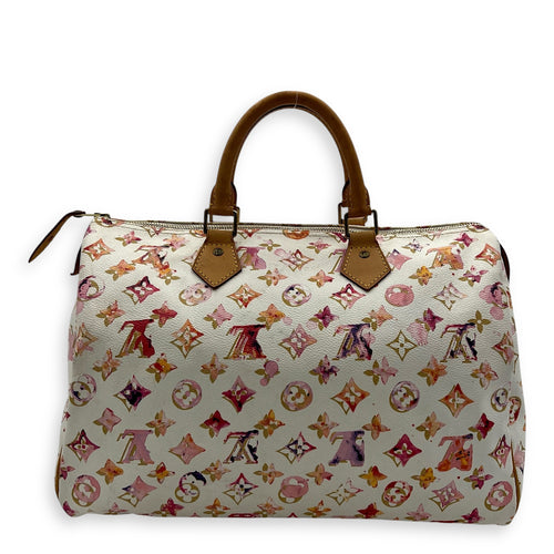 Speedy Top Handle Bag 35 White in Coated Canvas, Gold hardware