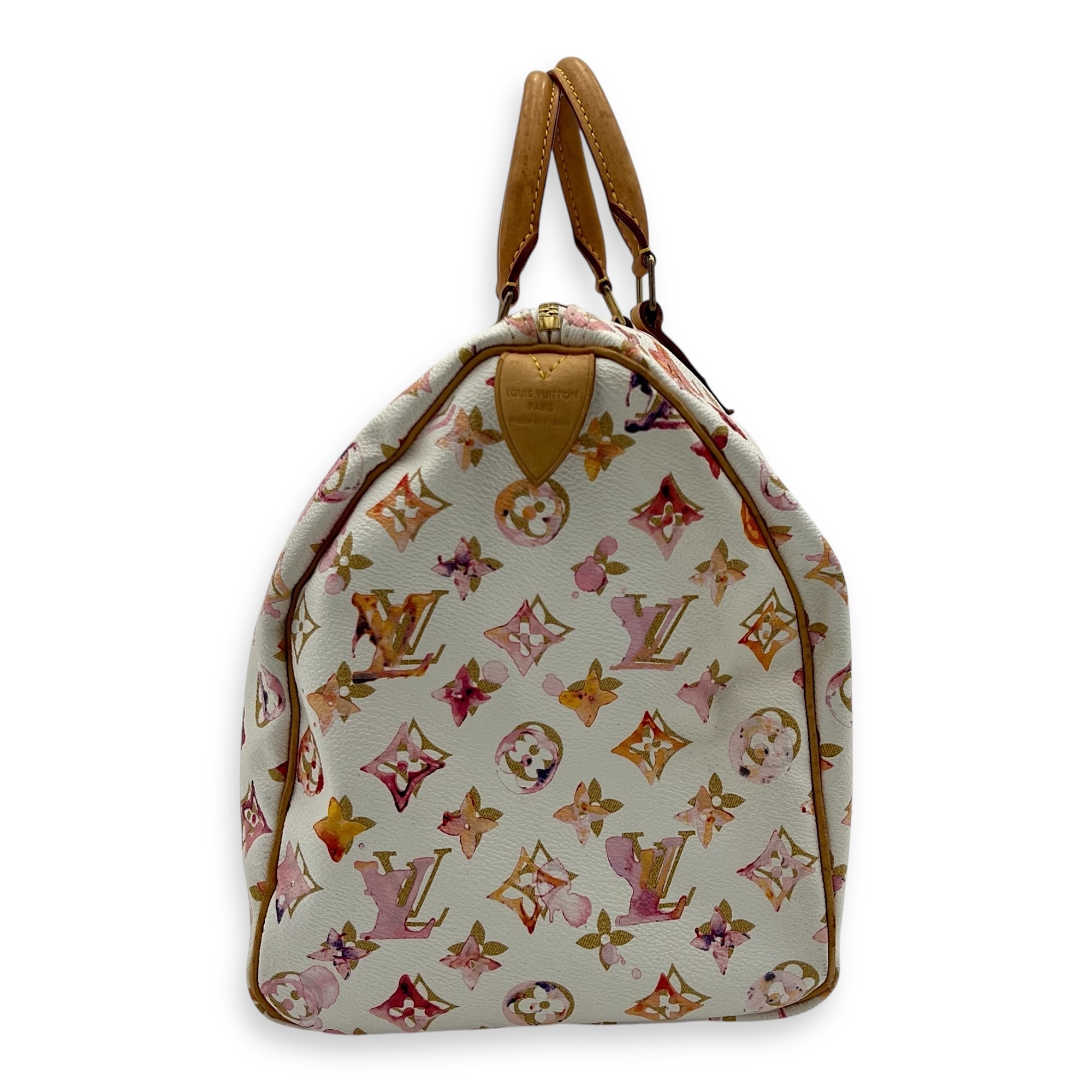 Speedy Top Handle Bag 35 White in Coated Canvas, Gold hardware