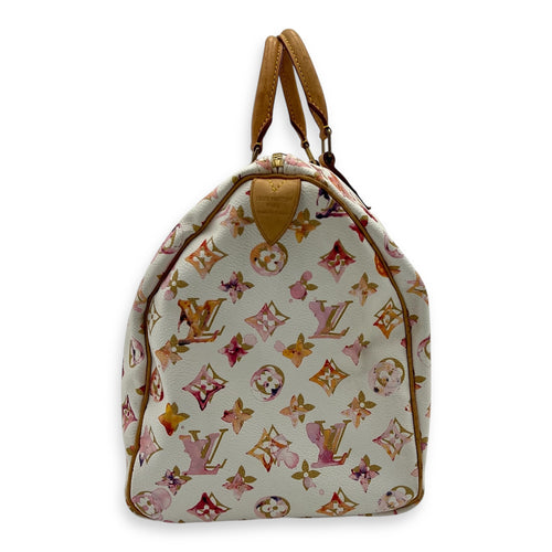 Speedy Top Handle Bag 35 White in Coated Canvas, Gold hardware